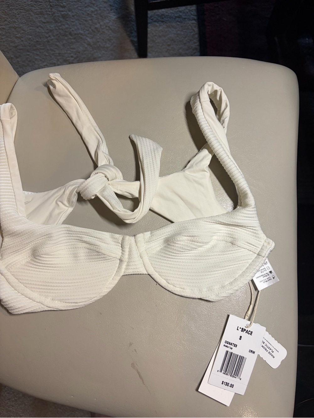L*Space White Textured Underwire Bikini Top size Small